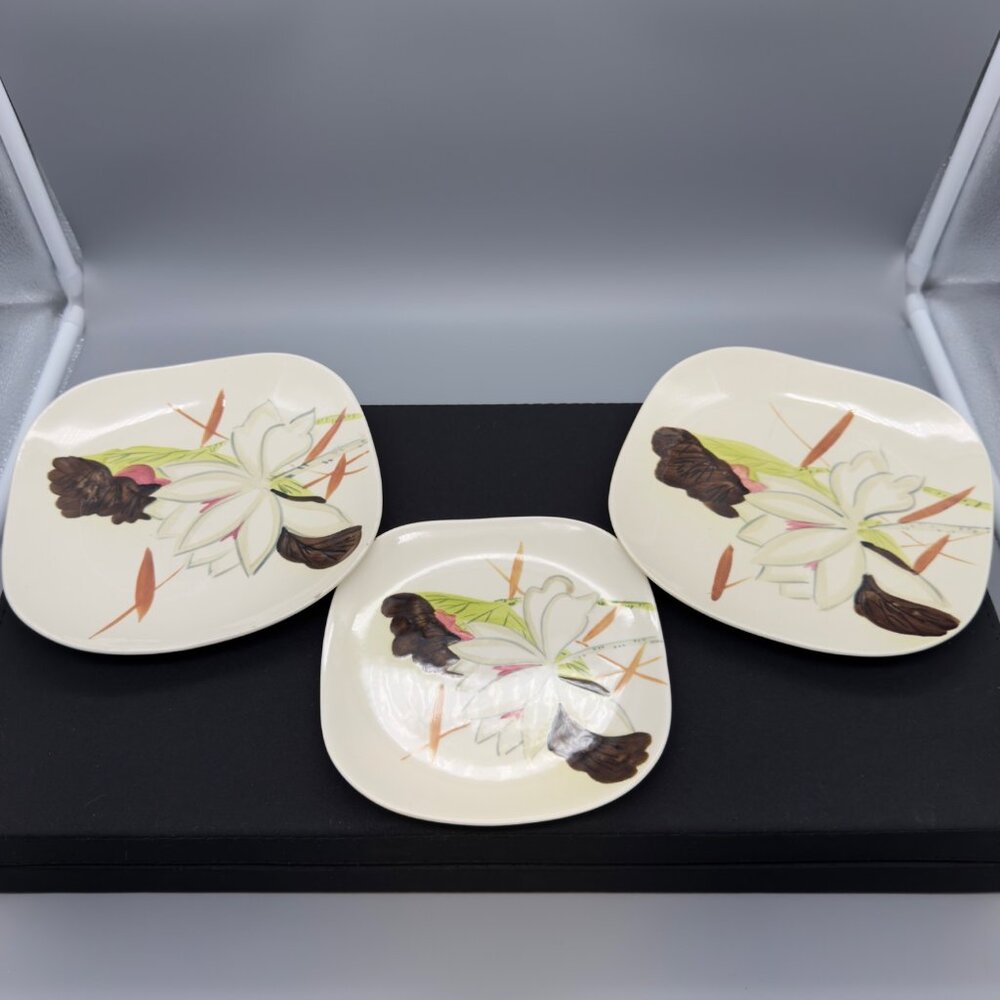 Vintage Red Wing Pottery Lotus Pattern Set of 3 Plates 2 Salad 1 Dessert NOTE